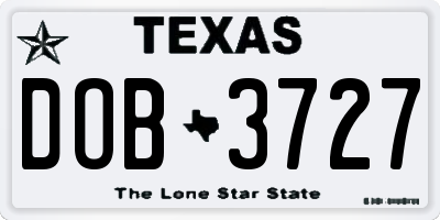 TX license plate DOB3727