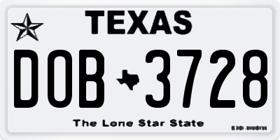TX license plate DOB3728