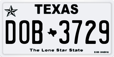 TX license plate DOB3729
