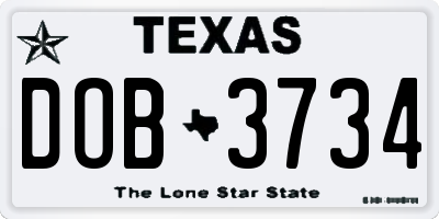 TX license plate DOB3734