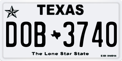 TX license plate DOB3740