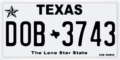 TX license plate DOB3743
