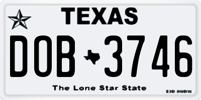 TX license plate DOB3746