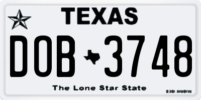 TX license plate DOB3748