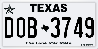 TX license plate DOB3749