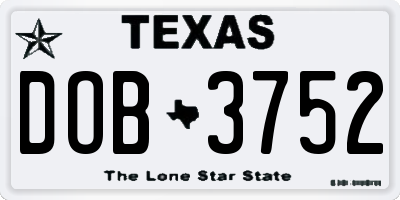 TX license plate DOB3752