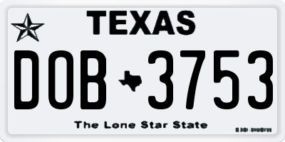 TX license plate DOB3753