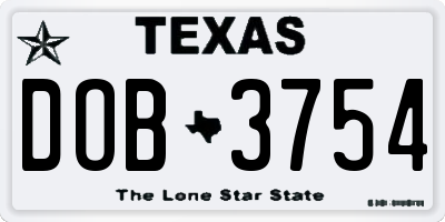 TX license plate DOB3754
