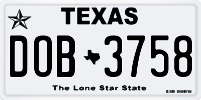 TX license plate DOB3758