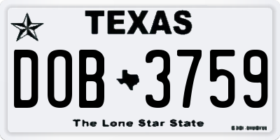 TX license plate DOB3759