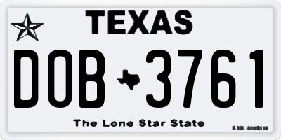 TX license plate DOB3761