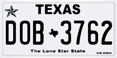 TX license plate DOB3762