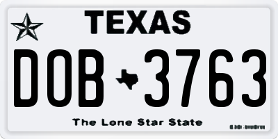 TX license plate DOB3763