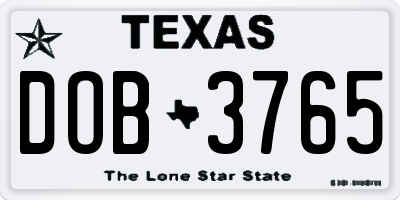 TX license plate DOB3765