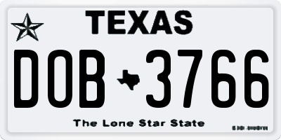 TX license plate DOB3766