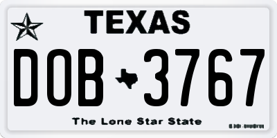 TX license plate DOB3767
