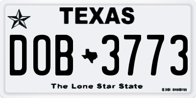 TX license plate DOB3773