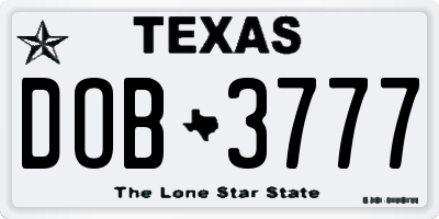 TX license plate DOB3777