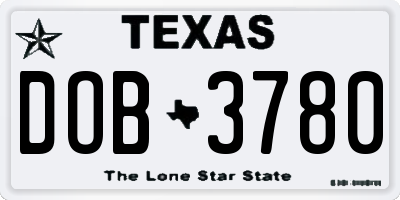 TX license plate DOB3780