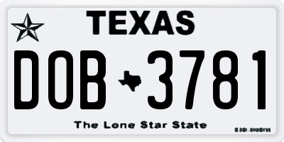 TX license plate DOB3781