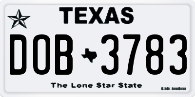 TX license plate DOB3783