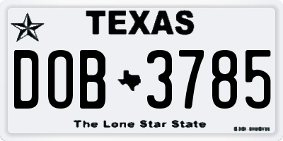 TX license plate DOB3785