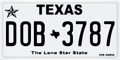TX license plate DOB3787