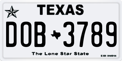 TX license plate DOB3789