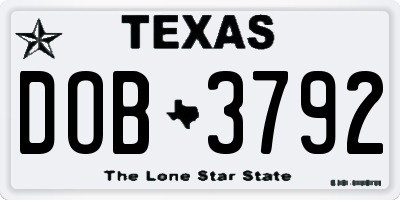 TX license plate DOB3792