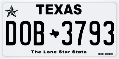 TX license plate DOB3793