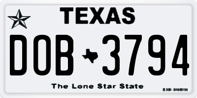 TX license plate DOB3794