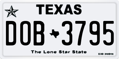TX license plate DOB3795