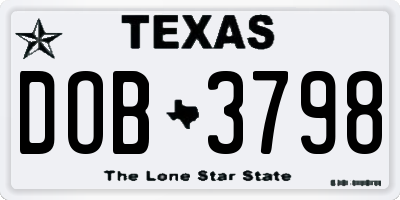 TX license plate DOB3798