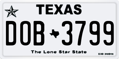 TX license plate DOB3799