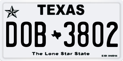 TX license plate DOB3802