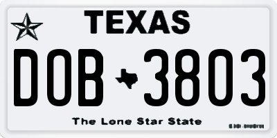 TX license plate DOB3803