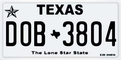 TX license plate DOB3804