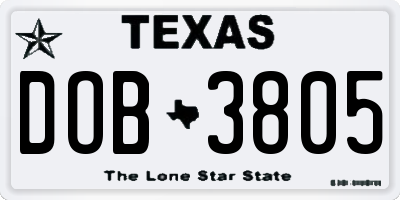 TX license plate DOB3805