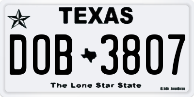 TX license plate DOB3807