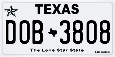TX license plate DOB3808
