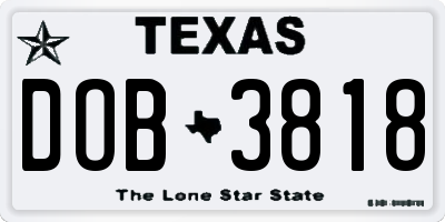 TX license plate DOB3818