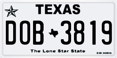 TX license plate DOB3819