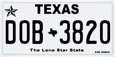 TX license plate DOB3820