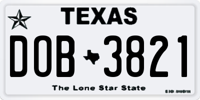 TX license plate DOB3821