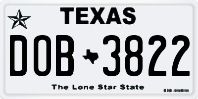TX license plate DOB3822