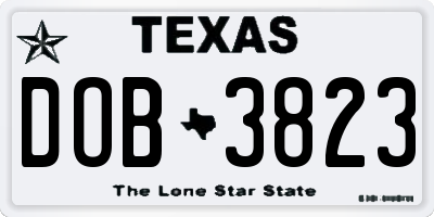 TX license plate DOB3823