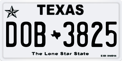 TX license plate DOB3825