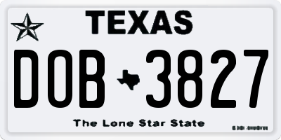 TX license plate DOB3827