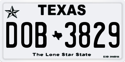 TX license plate DOB3829