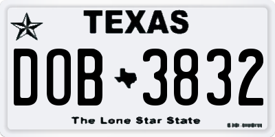 TX license plate DOB3832